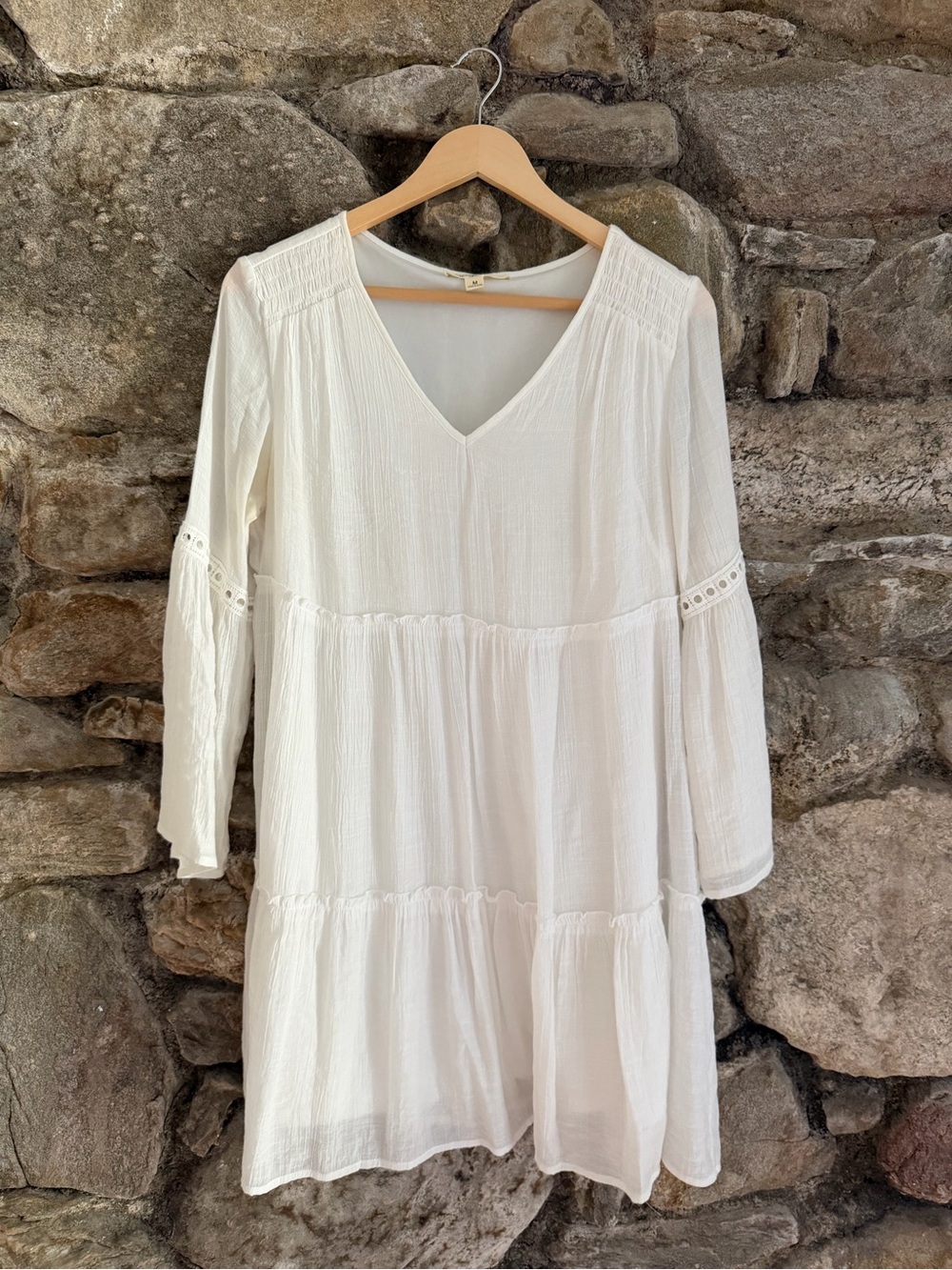 Boho V-Neck White Tiered Tunic Dress